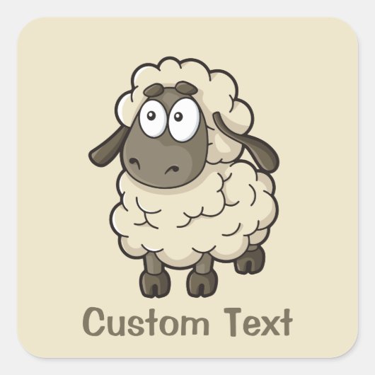 Sheep Cartoon Beige Quadratischer Aufkleber (Vorderseite)