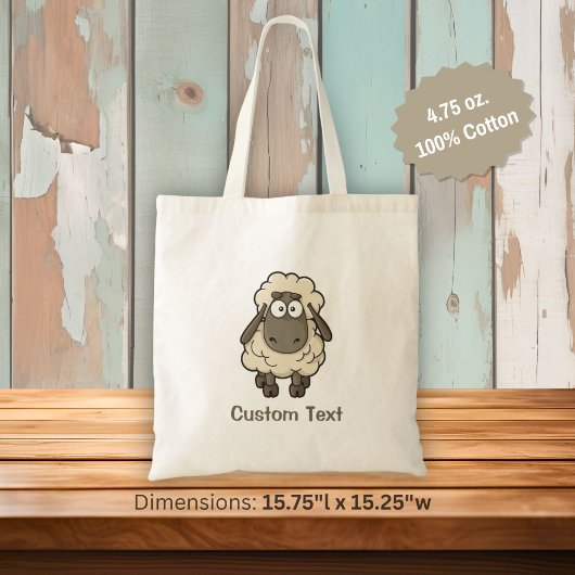 Sheep Cartoon Beige Tragetasche