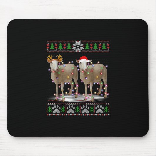 Sheep Christmas Tree Lights Santa Animal Gift Mousepad (Vorne)