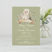 Sheep Cute Botanical Sage Baby Shower Einladung (Stehend Vorderseite)