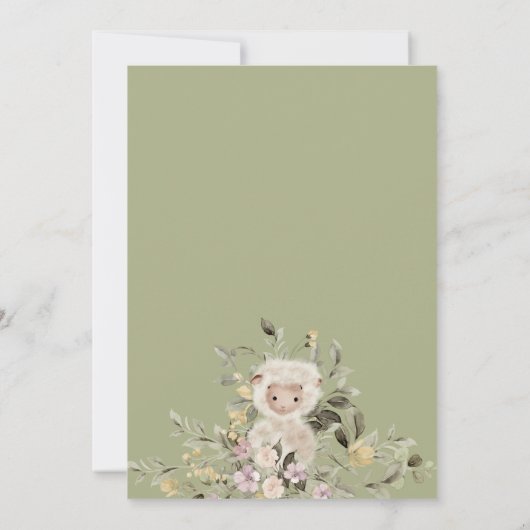 Sheep Cute Botanical Sage Baby Shower Einladung (Rückseite)
