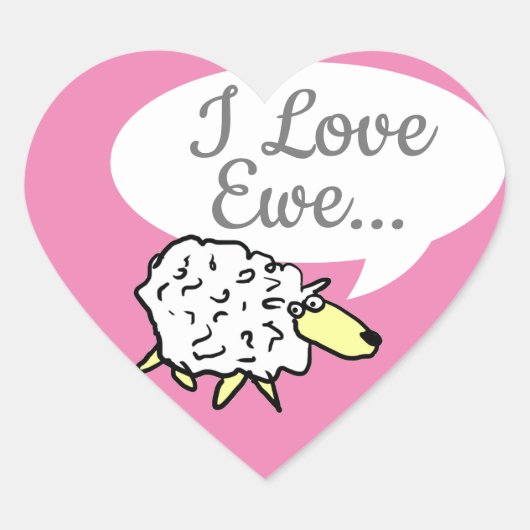 Sheep Design Cartoon mit I Liebe Ewe Puff Herz-Aufkleber (Vorderseite)