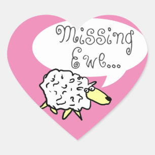 Sheep Design Cartoon mit Vermisstem Ewe Puff Herz-Aufkleber