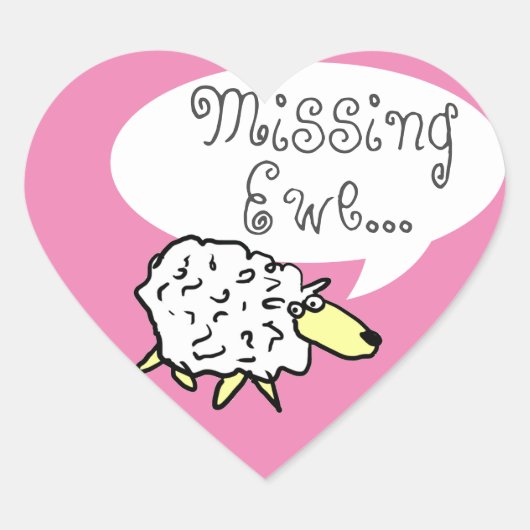 Sheep Design Cartoon mit Vermisstem Ewe Puff Herz-Aufkleber (Vorderseite)