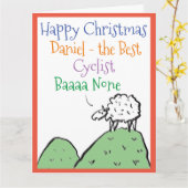 Sheep Design Frohe Weihnachten auf eine Cyclist Ca Karte (Gelbe Blume)