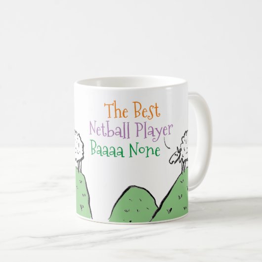 Sheep-Design für eine Netball-Player-Tasse Kaffeetasse (VorderseiteRechts)