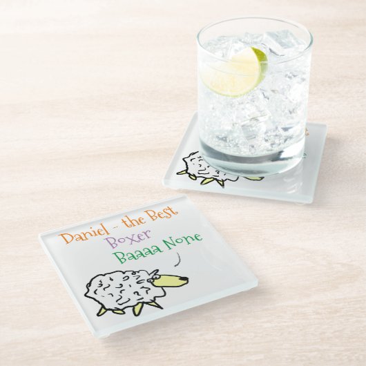 Sheep-Design für einen Boxer-Glass-Untersetzer Glasuntersetzer (Schrägansicht)