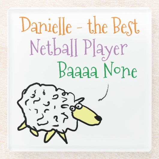 Sheep-Design für einen Netball-Player-Untersetzer Glasuntersetzer (Vorderseite)
