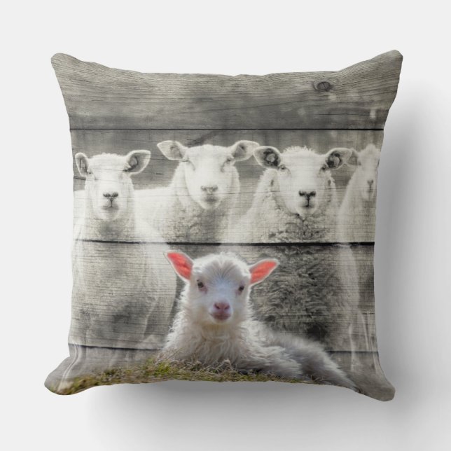 Sheep Flock Baby Lamb Lumbar Kissen (Vorderseite)