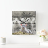 Sheep Flock Baby Lamb Quadratische Wanduhr (Zuhause)