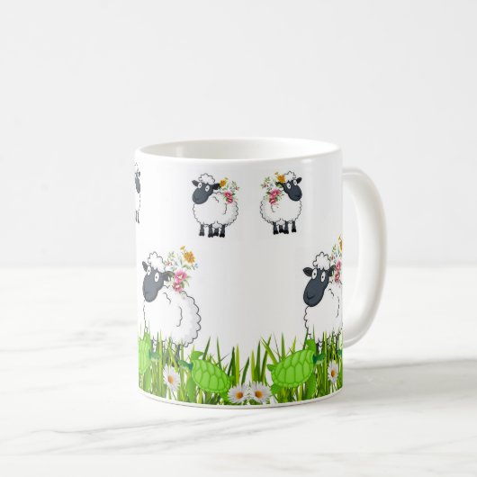 Sheep Green Turtles Floral Tasse (VorderseiteRechts)