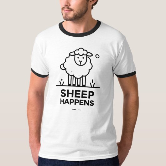 Sheep Happen Funny Line Art Ringer T - Shirt (Vorderseite)