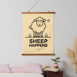 SHEEP HAPPEN Funny Wall Tapestes mit Holz Top Wandteppich Mit Holzrahmen