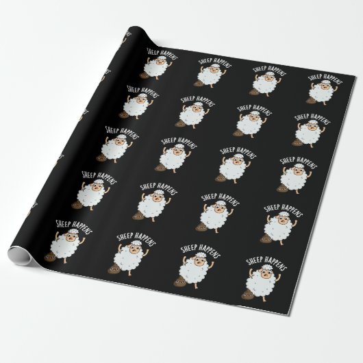 Sheep Happens Funny Gekackt Pun Dark BG Geschenkpapier (Ungerollt)