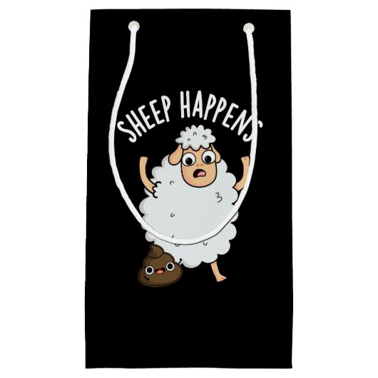 Sheep Happens Funny Gekackt Pun Dark BG Kleine Geschenktüte (Vorderseite)