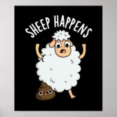 Sheep Happens Funny Gekackt Pun Dark BG Poster (Vorne)