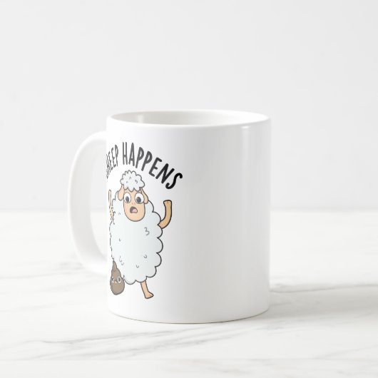 Sheep Happens Funny Kack Pun Kaffeetasse (Vorderseite Links)