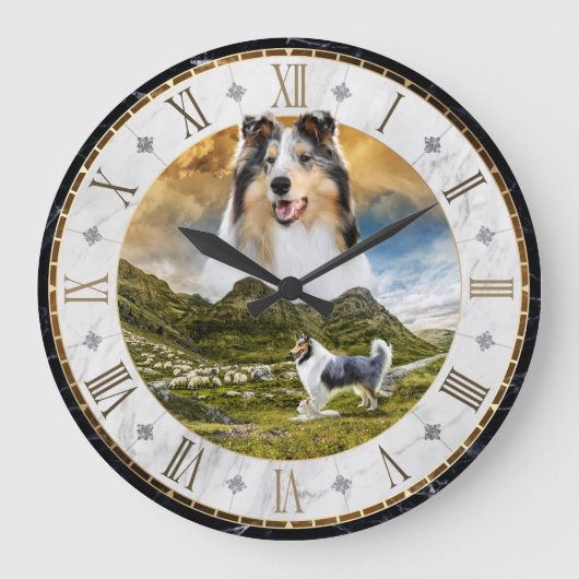 Sheep Herding Blue Merle Rough Collie Dog - Große Wanduhr (Vorderseite)