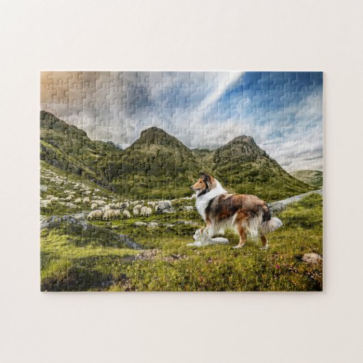 Sheep Herding Mahogany Sable Rough Collie - Puzzle (Horizontal)