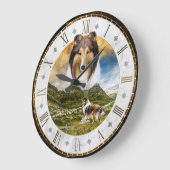 Sheep Herding Sable Rough Collie Dog, Roman Dial - Große Wanduhr (Winkel)