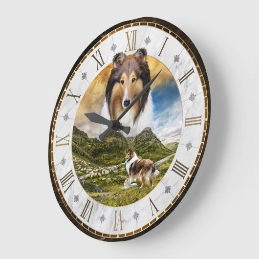 Sheep Herding Sable Rough Collie Dog, Roman Dial - Große Wanduhr (Winkel)