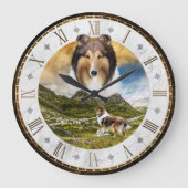 Sheep Herding Sable Rough Collie Dog, Roman Dial - Große Wanduhr (Vorderseite)