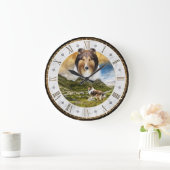 Sheep Herding Sable Rough Collie Dog, Roman Dial - Große Wanduhr (Zuhause)