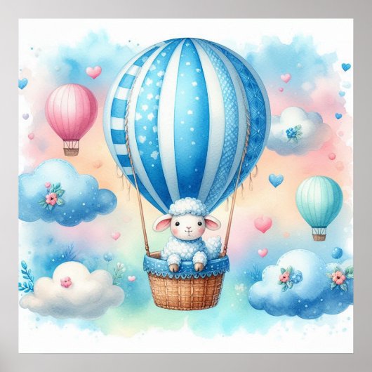 Sheep Hot Air Ballon Boy Poster (Vorne)