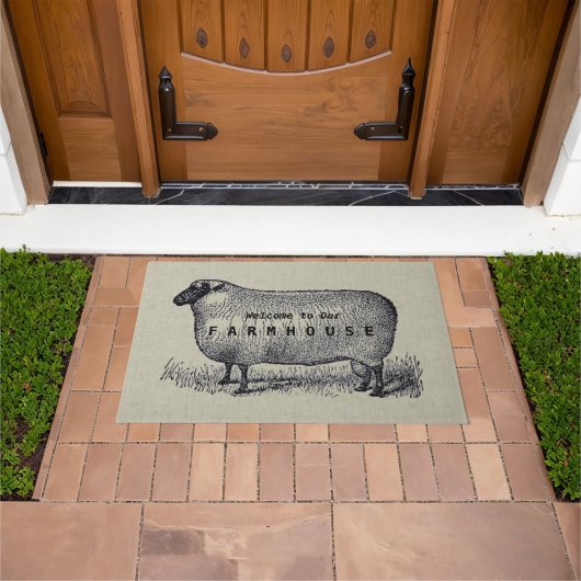 Sheep Illustration Farmhouse Stil Custom Willkomme Fußmatte (Außenbereich)
