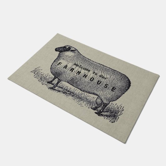 Sheep Illustration Farmhouse Stil Custom Willkomme Fußmatte (Schrägansicht)