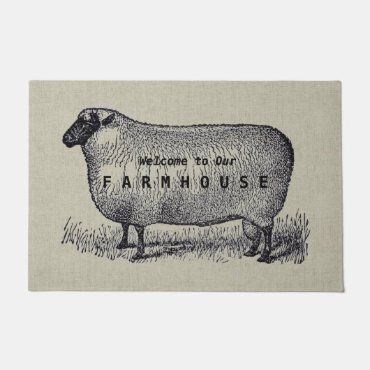 Sheep Illustration Farmhouse Stil Custom Willkomme Fußmatte (Vorderseite)