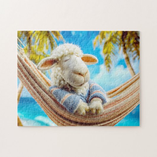 Sheep in hammock under palm tree puzzle (Horizontal)