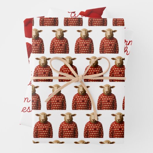 Sheep in Sheep Sweater, Mittens, Warm Wishes  Geschenkpapier Set (Beispiel)