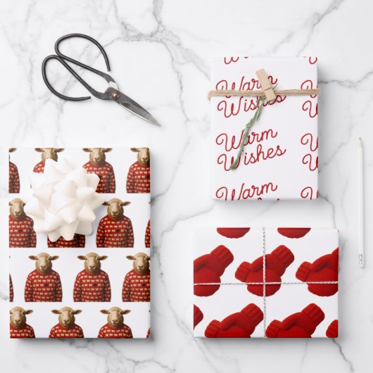 Sheep in Sheep Sweater, Mittens, Warm Wishes Geschenkpapier Set (Vorderseite)