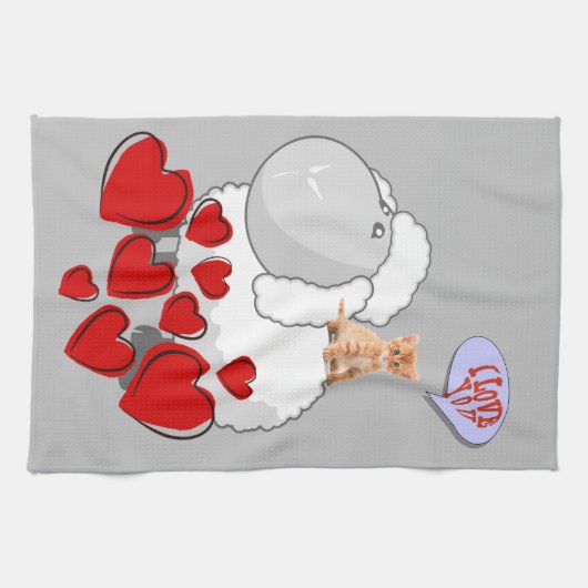 Sheep Kitten Red Hearts Küche Handtuch (Horizontal)