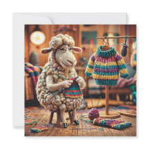 Sheep Knitting 1.2 Funny Flat Greeting Card