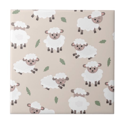 Sheep & Lamb Cute Gender Neutral Baby Nursery Fliese (Vorderseite)