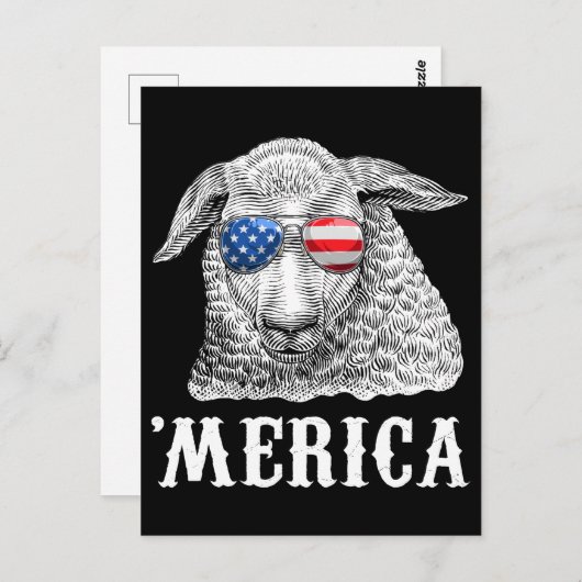 Sheep Merica 4. Juli Bauer American Flag USA Postkarte (Vorne/Hinten)