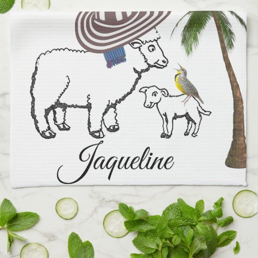 Sheep Palm Tree Wolken Küche Handtuch (Gefaltet)
