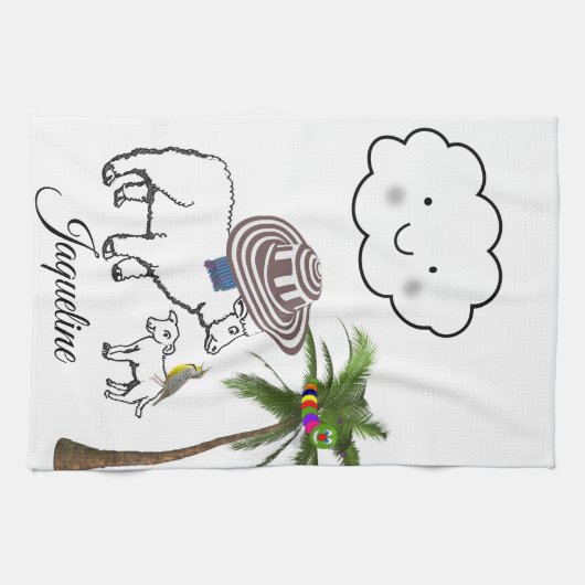Sheep Palm Tree Wolken Küche Handtuch (Horizontal)