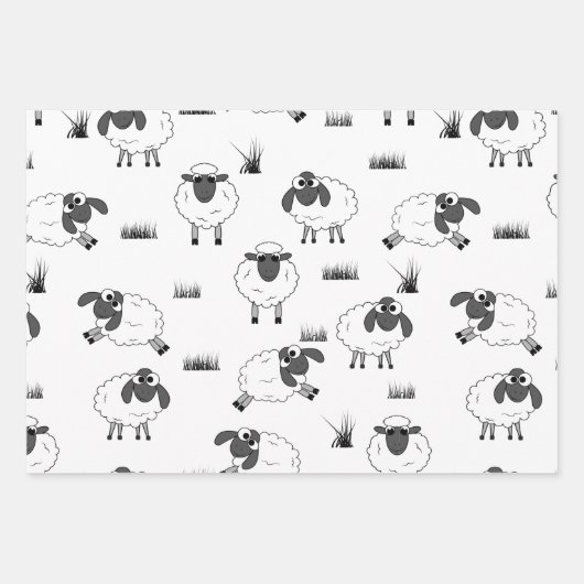 Sheep Pattern - Black and White Geschenkpapier Set (Vorderseite 2)
