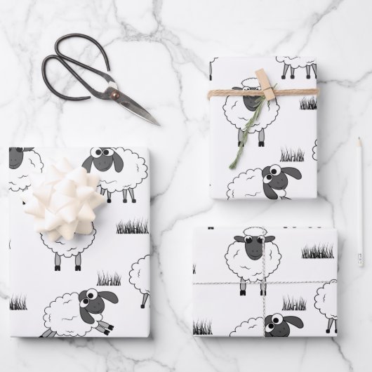 Sheep Pattern - Black and White Geschenkpapier Set (Vorderseite)