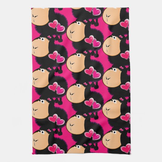 Sheep Pink Hearts Küche Handtuch (Vertikal)