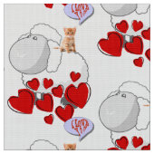 Sheep Red Hearts Kitten Fabric Stoff (Nahaufnahme)