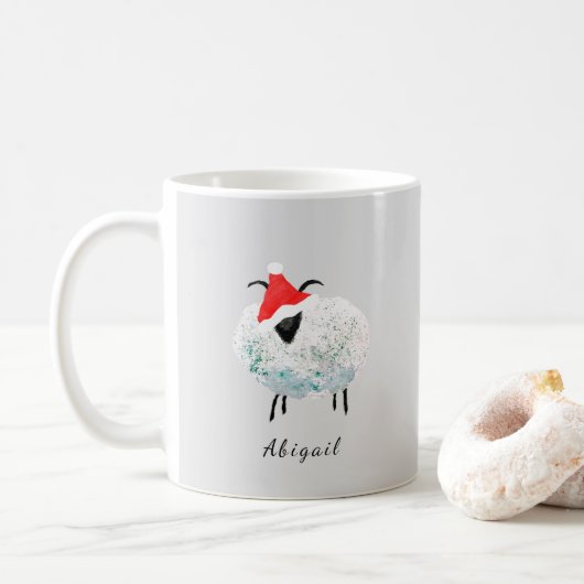 Sheep santa farm rustic gray watercolor kaffeetasse (Mit Donut)