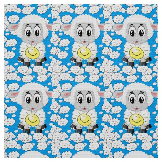 Sheep Sun Clouds Blauer Stoff (Muster)