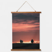 Sheep Sunset Nature Foto Wandteppich Mit Holzrahmen (Vorderseite)