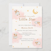 Sheep Twinkle Twinkle Moon Stars Girl Babydusche Einladung (Vorderseite)