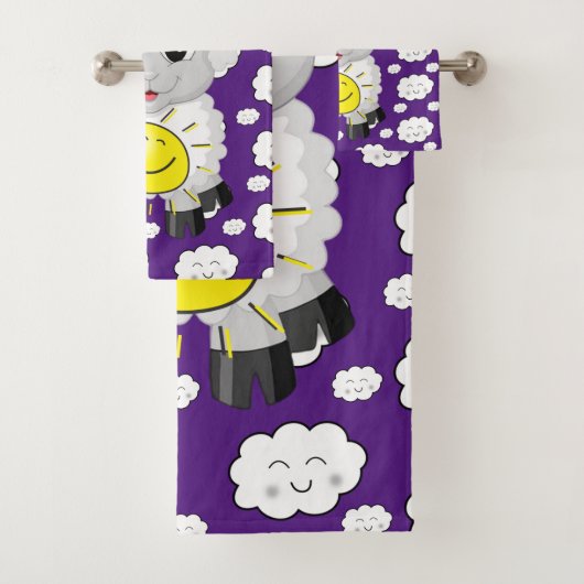 Sheep Wolken Sun Lila Hände Badezimmer Handtuch Se Badhandtuch Set (Insitu)