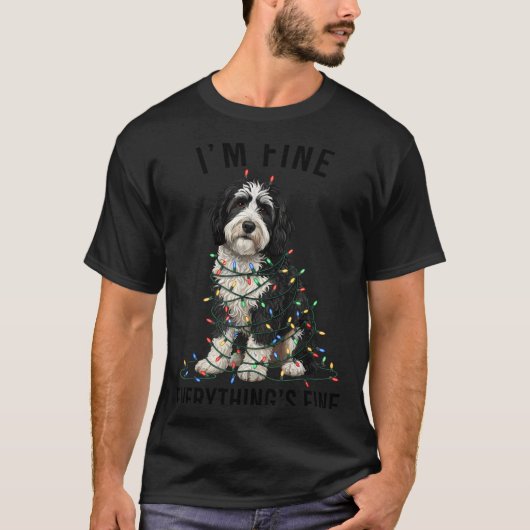 Sheepadoodle Christmas I'm Fine Everything Is Fine T-Shirt (Vorderseite)